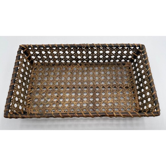 Vintage Cane Rattan Guest Towel Napkin Holder Tray 10" x 6" Brown - Picture 3 of 7